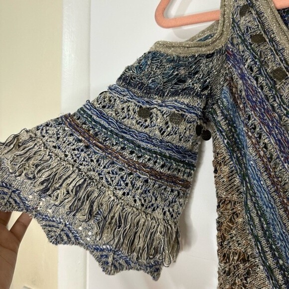 Cecilia Prado Crochet Lace Cold Shoulder V Neck Metallic Maxi dress - Picture 4 of 11